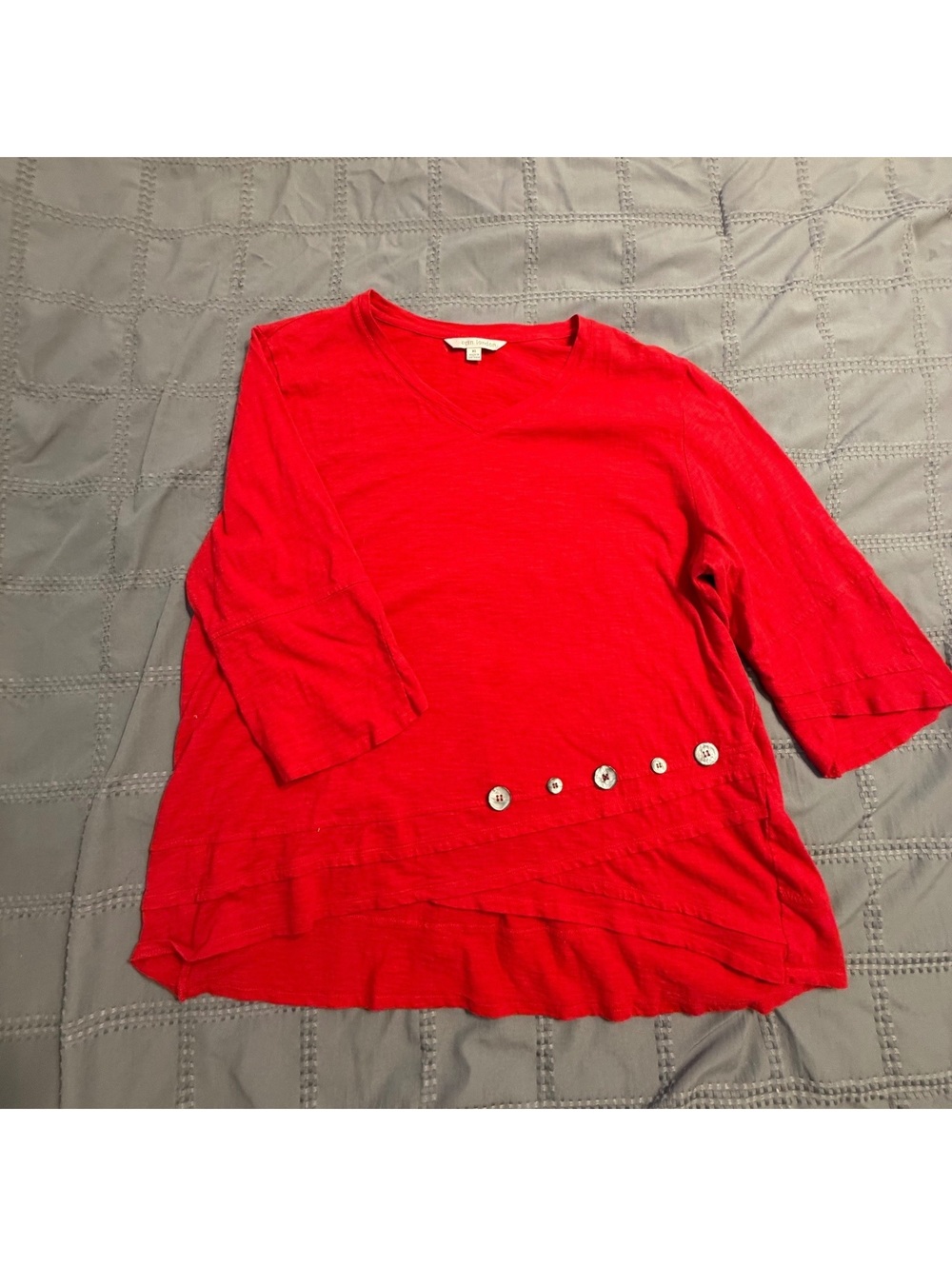 Erin London Red Cotton 3/4 Sleeve Button Detail Top XL / Holiday